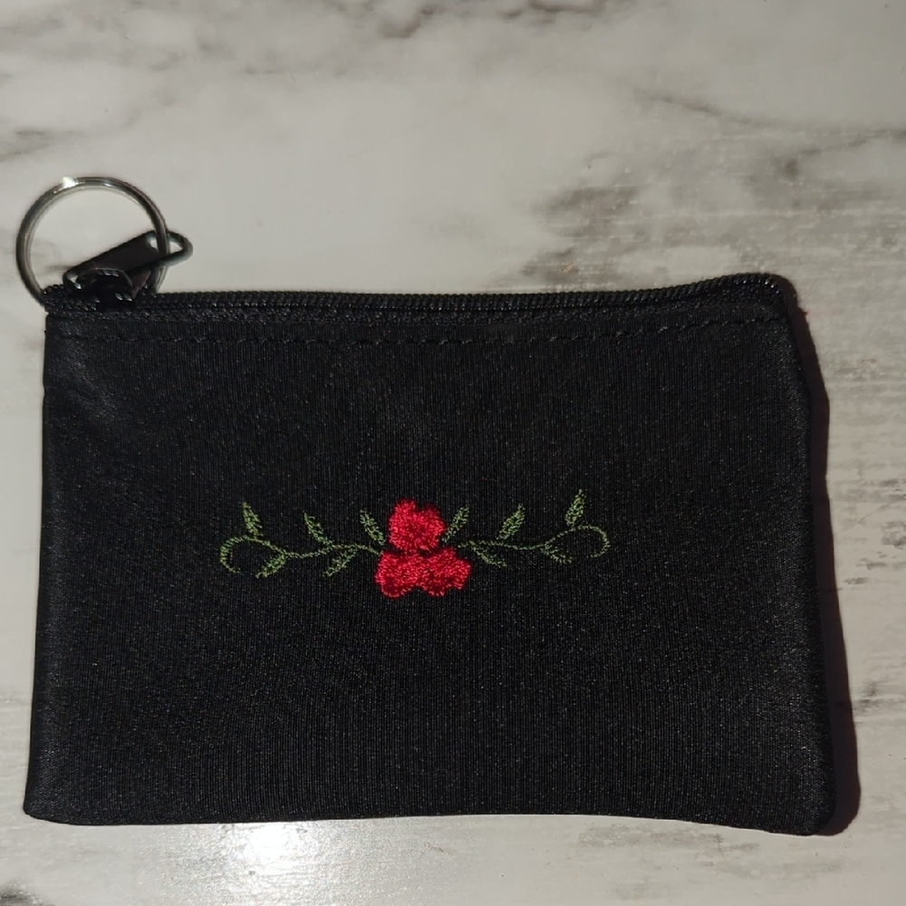 Floral Embroidered Black Wallet